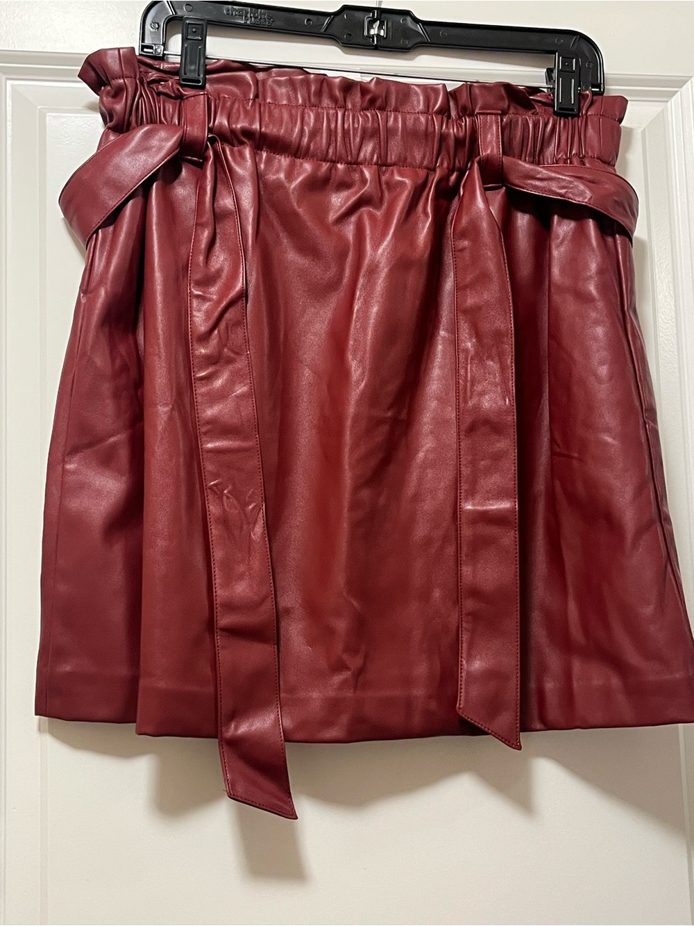LOFT Burgundy Faux Leather Paperbag Mini Skirt with Self-Tie